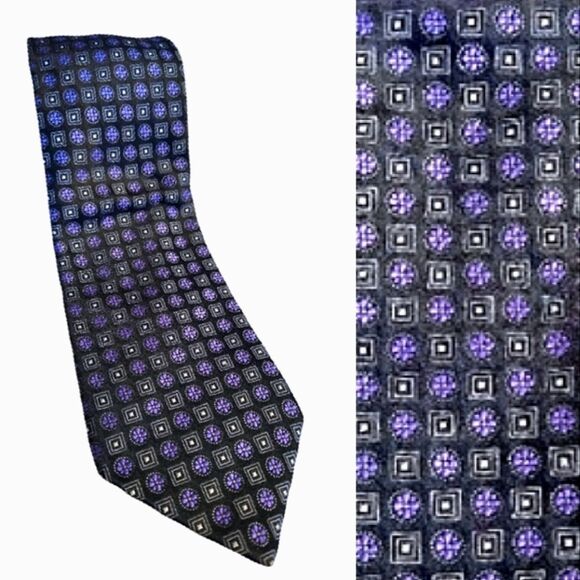 John W Nordstrom Black Purple Printed Men's Designer Silk Neck Tie - Picture 1 of 11